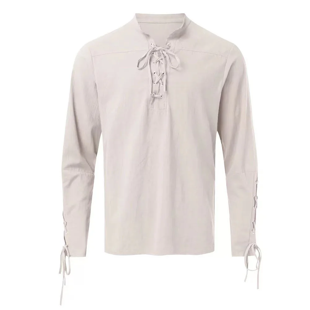 Cotton Linen Long Sleeve Pullover Blouse Shirts for Men