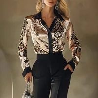 Women's Satin Shirts Fashion Leopard Long Sleeve Blouse Work Lady Button-Up Shirt Top Female Elegant Shirts Blouses 2025 Autumn