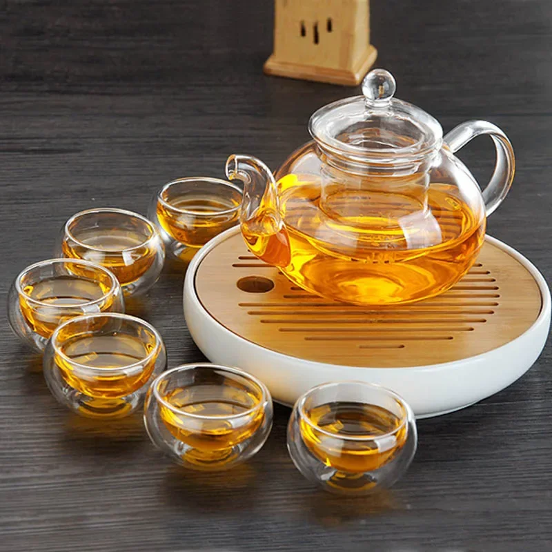 Heat-Resistant Transparent Double Layer Glass Small Kung Fu Tea Cup Set Tasting Cups Heat Insulation Hot Mug Chinese Teacups Tea Cup