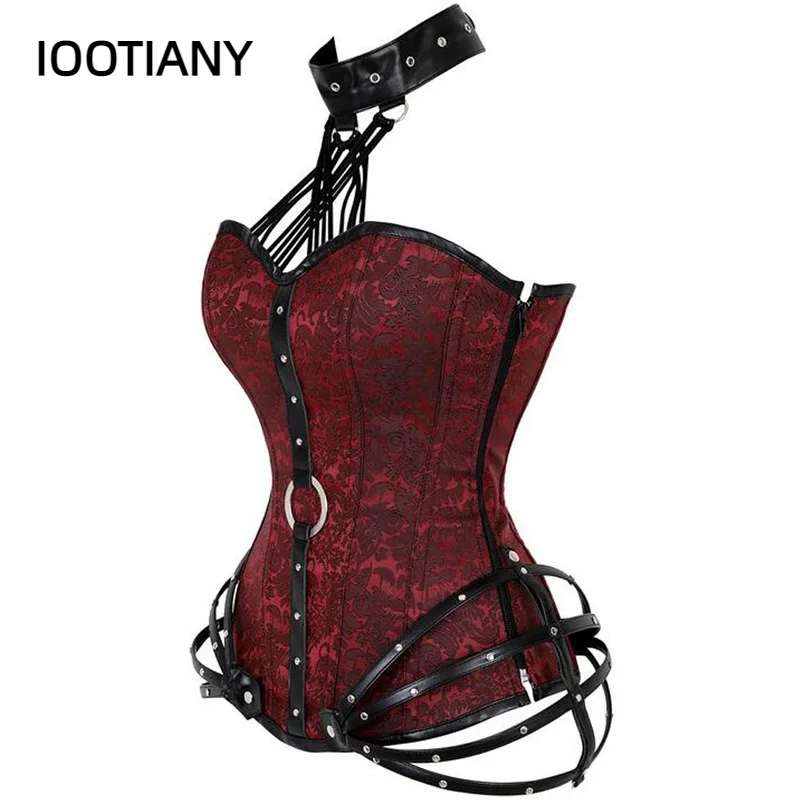 IOOTIANY Sexy Halter Steel Boned Zipper Corsets Bustiers Steampunk Corset Tops Gothic Clothing Modeling Strap Lingerie Tightenin