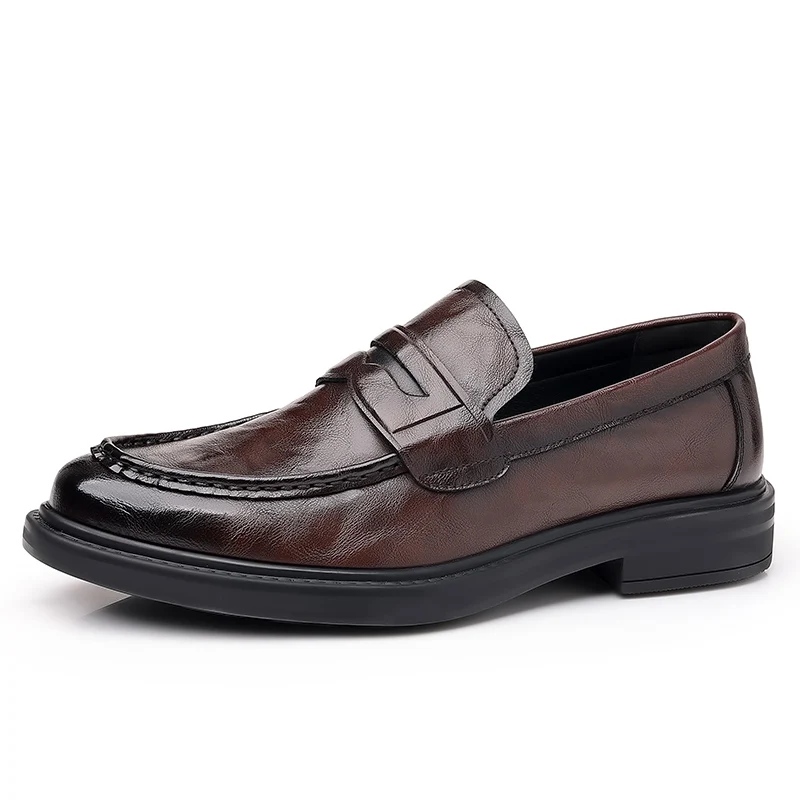 British Style Classic Loafers Men's Thick Soled Genuine Leather Business Formal Adult Leather Shoes Brand Low Heel Casual Shoes 6