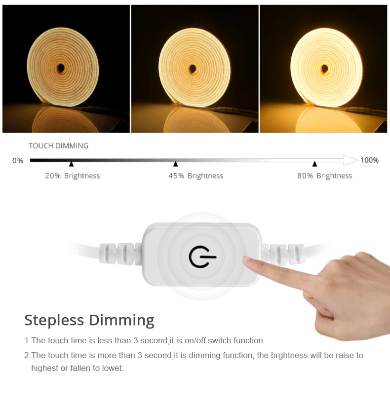 Description Picture 4 of itemDC12V 1m 2m 3m 5m LED Touch Dimmable Room Decor Cabinet Backlight Lights Waterproof Neon Strip Light Night Lamp Home Lighting 