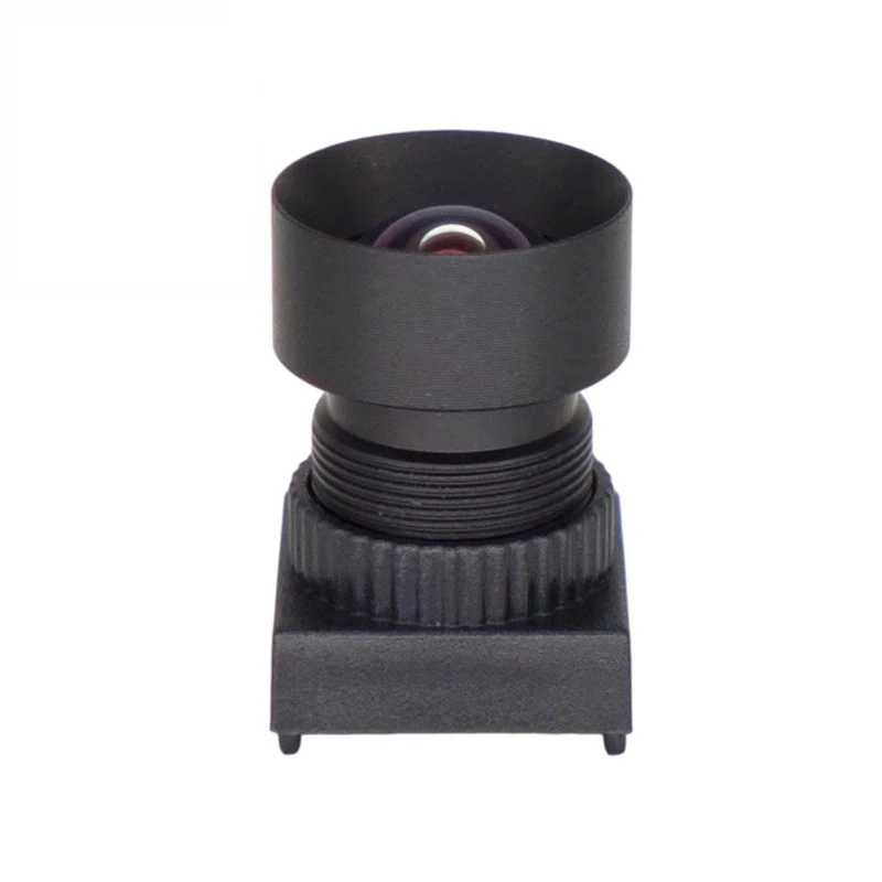L'objectif M8 sans distorsion HD 5MP 2.4mm F2.4 avec filtre IR 650nm pour drone FPV et caméra USB, posé sur une surface, avec le filtre IR visible au centre.