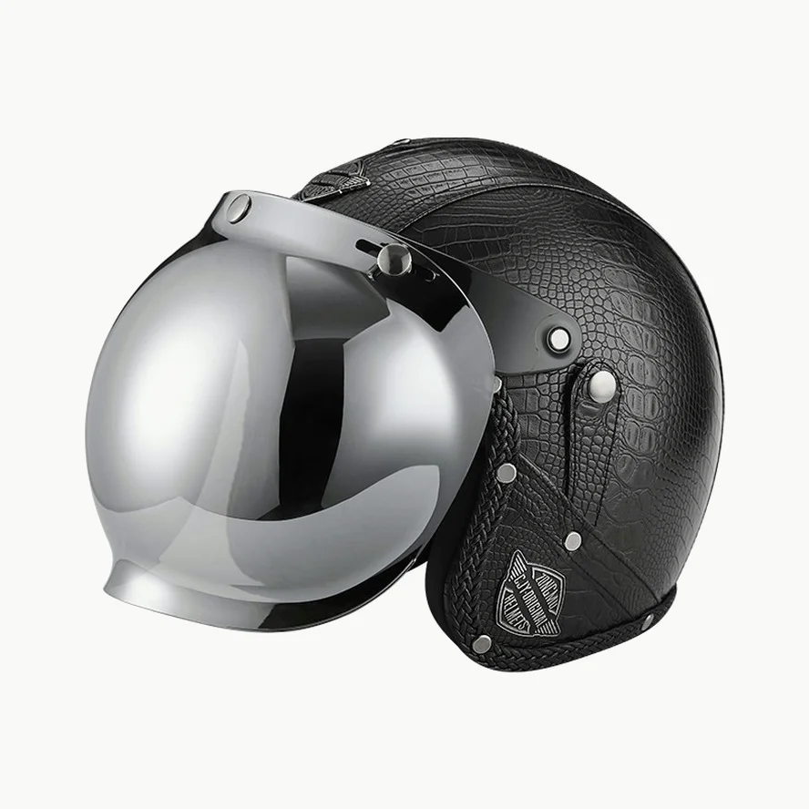 Casco Moto Vintage Cafe Racer Casco Street Riding Casque Retro Half Face Casco Bubble Lens Maschera Visiera Maschera Helm Fashion