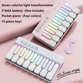 Pianoforte Tascabile per Bambini con 7 Colori LED, Tastiera Elettronica, Strumento Musicale Multifunzionale per Principianti