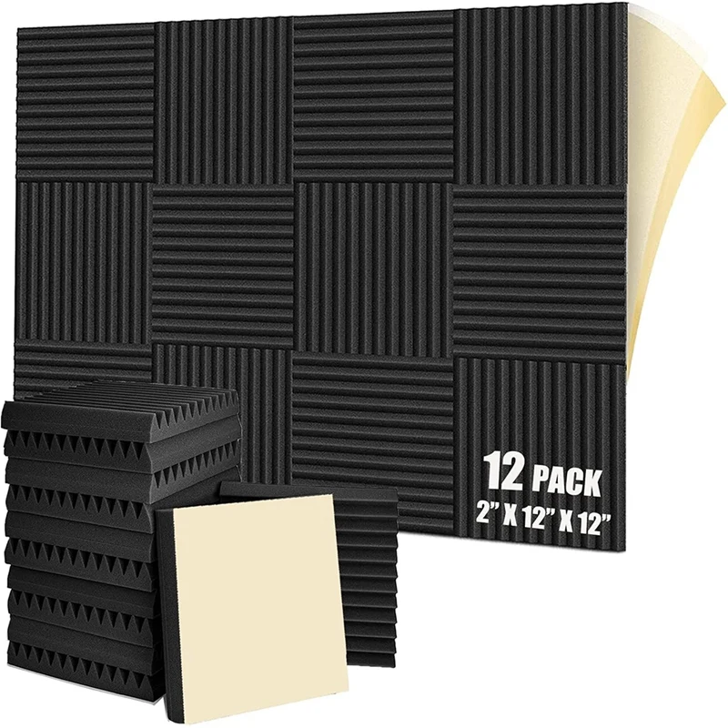 12 Pieces Acoustic Foam Panel Self-Adhesive,Acoustic Foam Panel,Sound Insulation Pad,Reduce Noise,For Studio Home Office