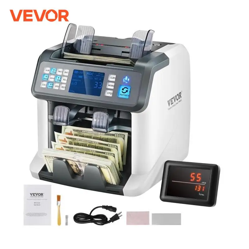 VEVOR 1200 Pcs/Min Money Counter Business Cash Register Bills Counterfeit Bill Detector 2 CIS/UV/MG/IR/DD/SN Function Bank Store