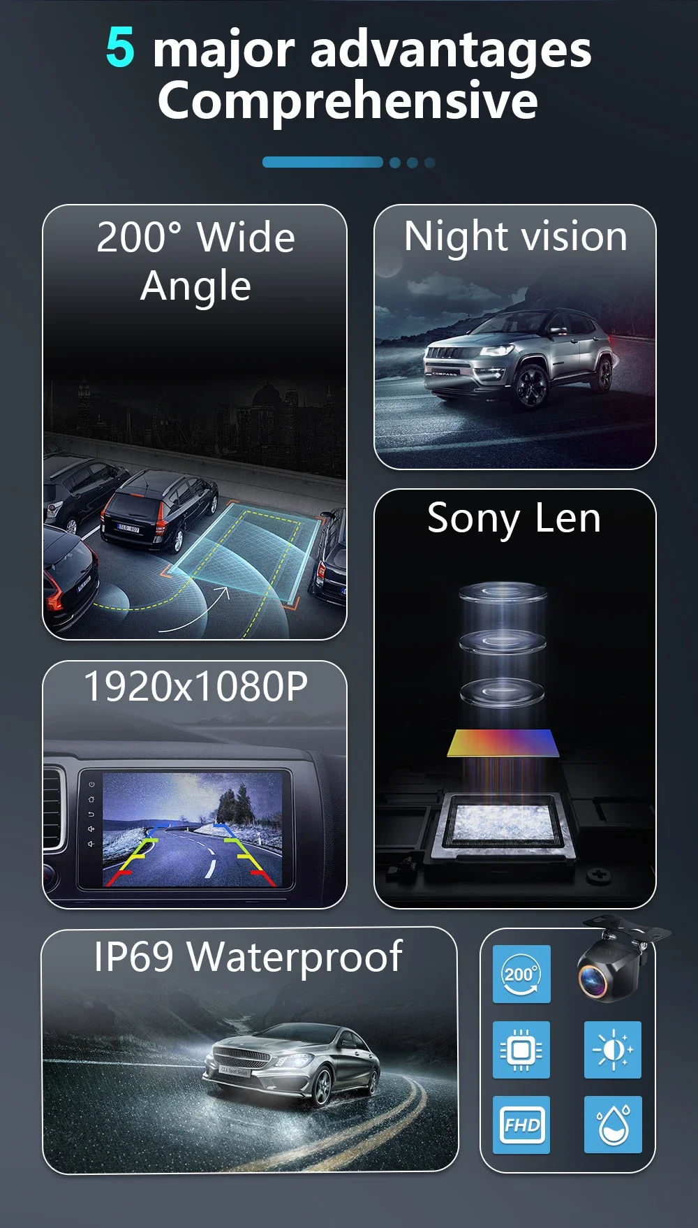 Description Picture 4 of itemCar Rear View Camera 200° Full HD Night Vision For AHD 1920x1080P Vehicle back car reversing Front CameraFisheye Golden Lens 2K