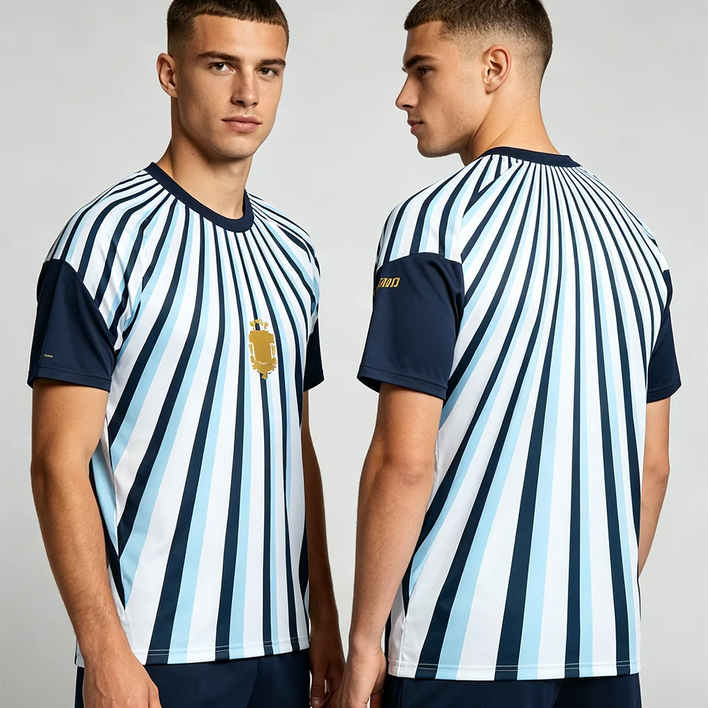 Argentinien Fußball Mesh-Trikot Fußball-Fans Geschenk Top Herren Sport Schnelltrocknend T-Shirt Atmungsaktiv Kurzarm Unisex Übergroße T-Shirts