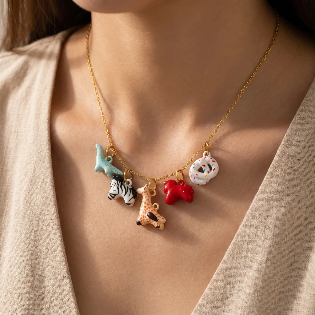 3 Stück einfache und beliebte neue Tier-Serie Anhänger mit Pony, Löwe, Hund, Giraffe zum Selbermachen für Schmuck.
