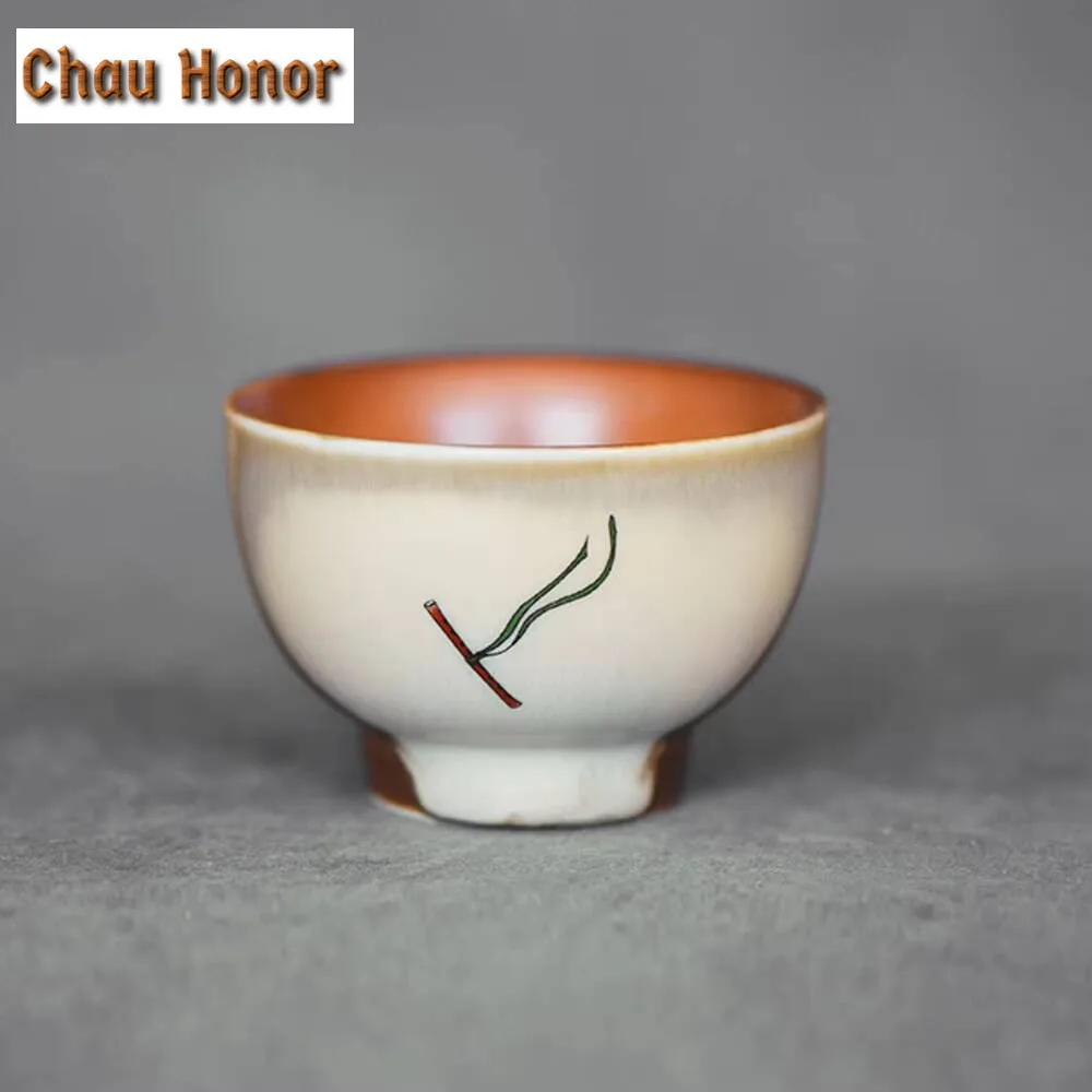 3pc/set Retro Soda Galze Ceramic Teacup Creative Dunhuang Apsaras Coarse Cup Small Master Cup Chaozhou Kung Fu Tea Set 65ml