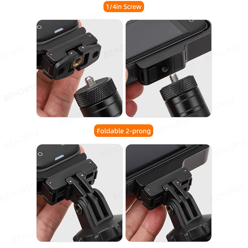 LICHIFIT Horizontal Mount Bracket For Insta360 X4 Action Camera Aluminum Alloy L Bracket 90 Degree Transverse Support Holder With 1/4" Screw Hole And Foldable Two-Prong Interface Adapter - View #10