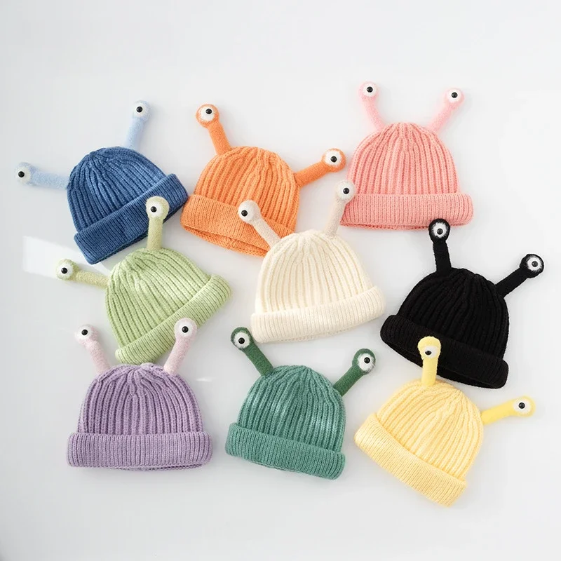 Kids Korean Autumn Winter Wool Thermal Knitted Hat New Cartoon Antennae with Eyes Keeping Warm Baby Hat Children Beanies Caps