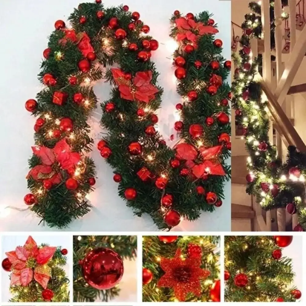 

1.8/2.7m LED Light Christmas Rattan Wreath Luxury Christmas Wedding New Year Garland Decor Rattan with Lights Xmas Home Party