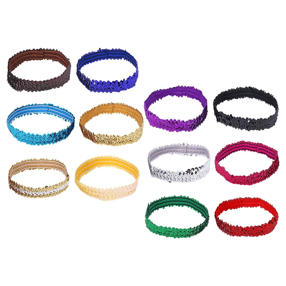 

12 Pcs Elastic Hair Ties Stretch Sequin Headband Headbands for Women Sparkle Stretchy Headdress Girl Miss