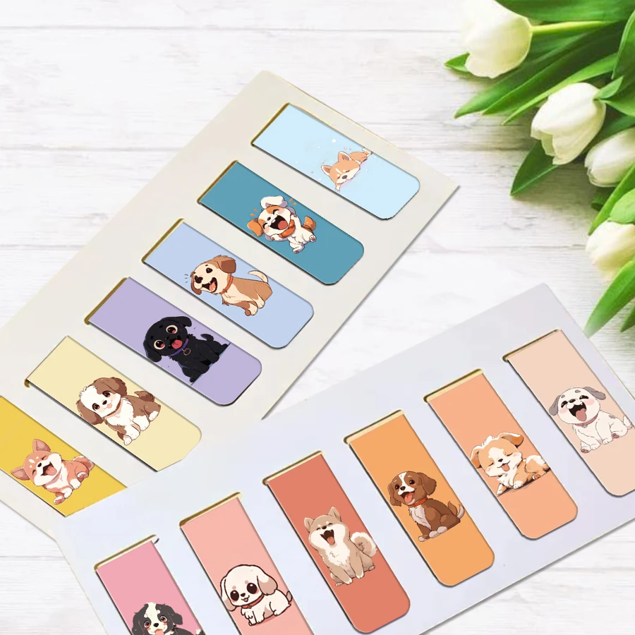 Cartoon Puppy Magnetic Bookmarks 12 Pcs Colorful Paper Clip Page Markers for Teachers and Students