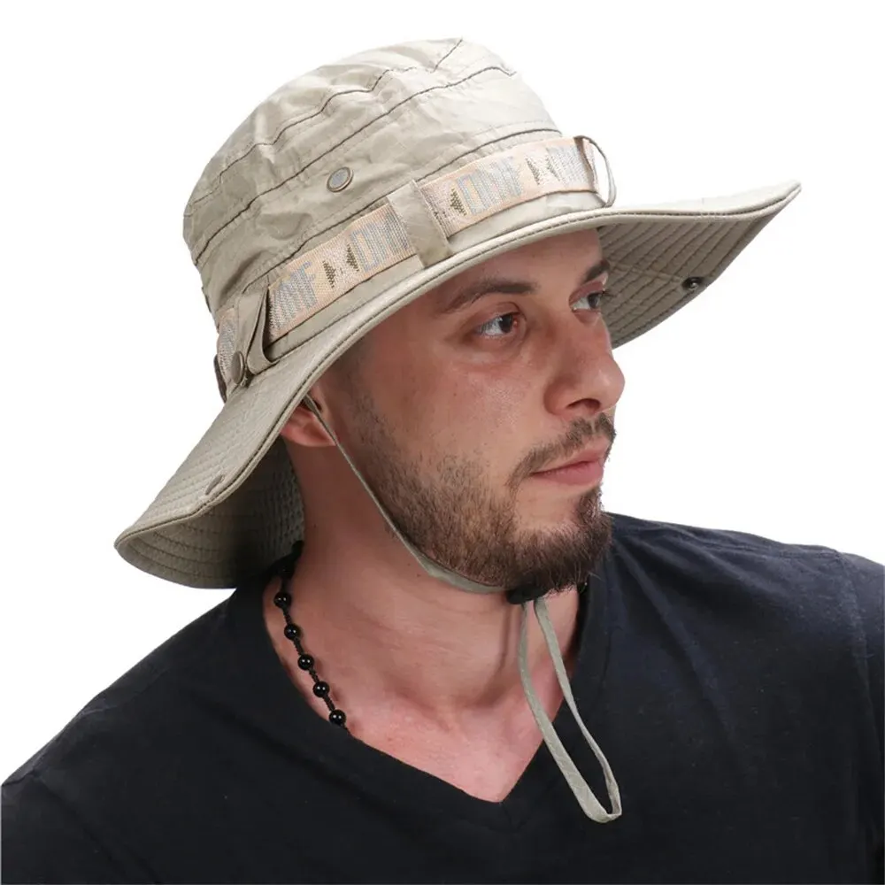 Description Picture 4 of itemSummer Men Bucket Hat Outdoor UV Protection Wide Brim Panama Safari Hunting Hiking Hat Mesh Fisherman Hat Beach Sunscreen Cap