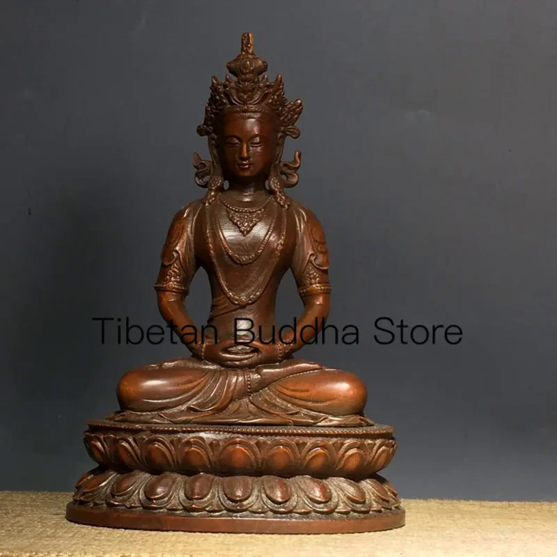 

15.5cm Antique Chinese boxwood handmade carving of longevity Buddha Guanyin ornaments handicraft