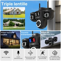 Caméra IP WiFi extérieure WONSDAR à triple objectif et trois écrans, caméra PTZ avec suivi automatique, surveillance vidéo, vision nocturne intelligente, iCsee 2