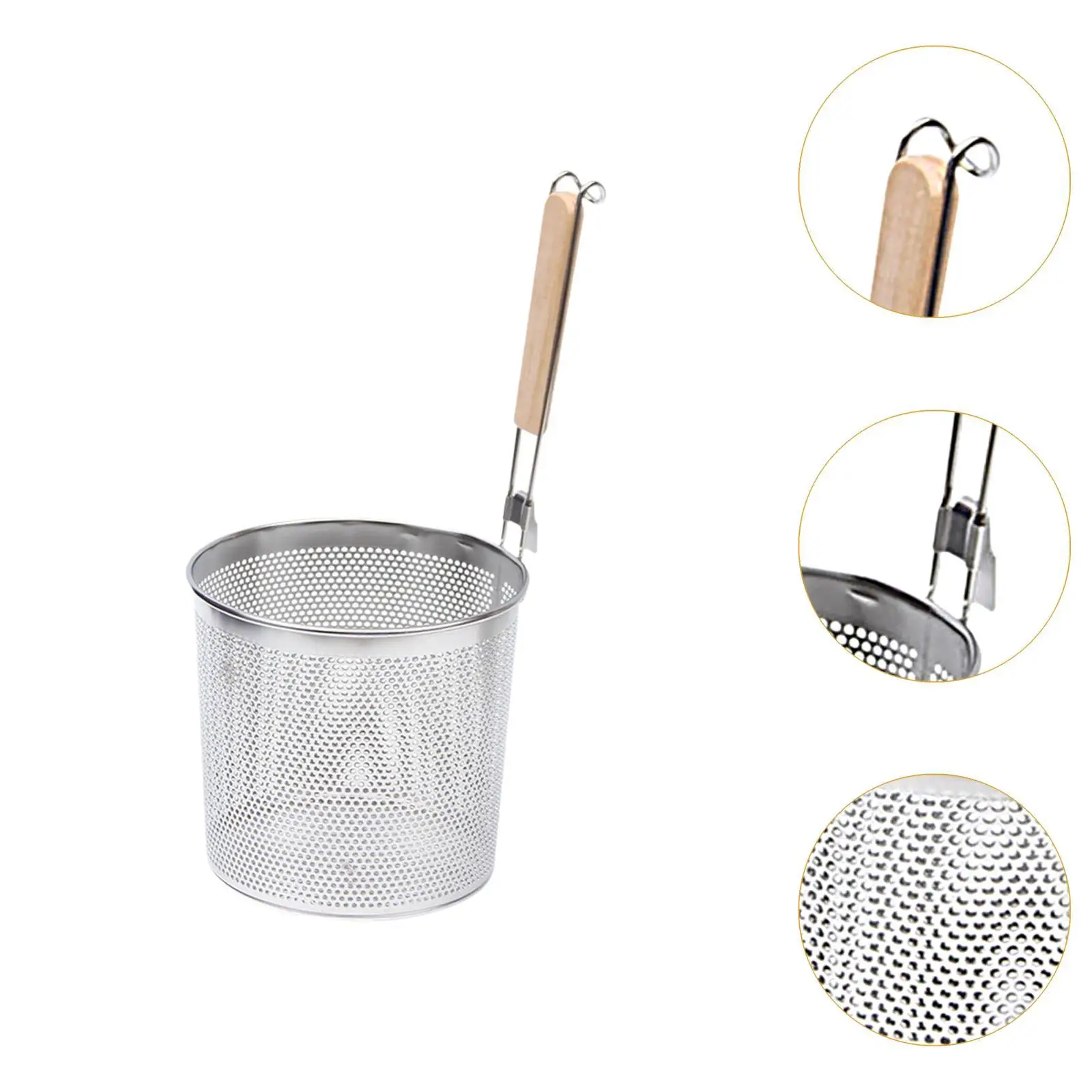 Stainless Steel Pasta Strainer Frying Serving Basket with Wood Handle for Onion Stainless Steel Pasta Strainer Frying Serving Basket with Wood Handle for Onion