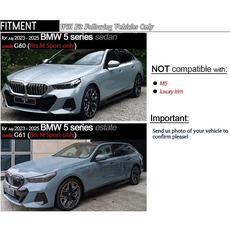 Carbon Fiber Printing Black Front Bumper Lip Spoiler for BMW 5 Series G60 G61 M Sport- 520i 530i 530e 540i 550e M560e