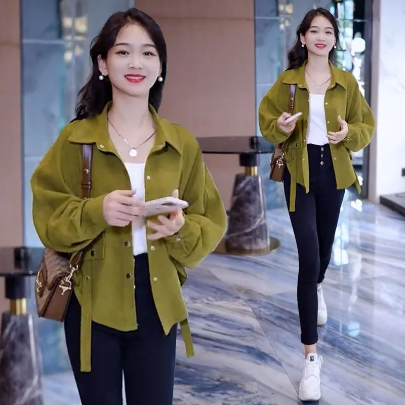 Long Sleeve Shirt Women Short Coat Autumn Winter New Explosive Fashion Age Reduction Loose Bat Sleeve Cardigan Top