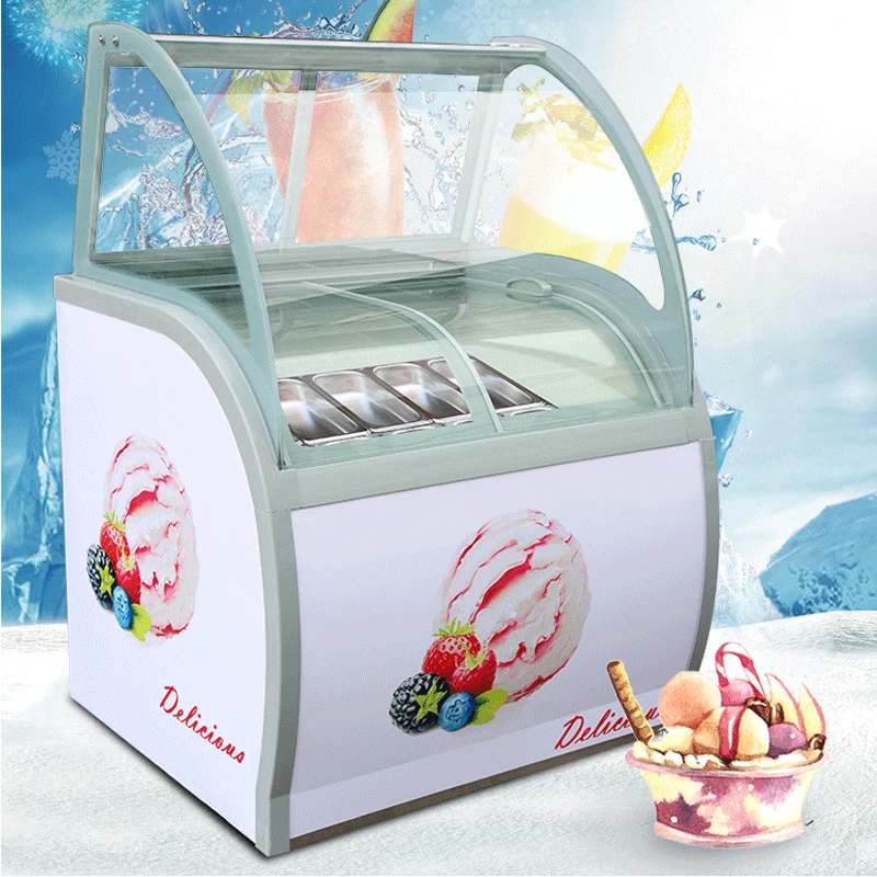 

Commercial Curved Ice Cream Display Cabinet Freezer Multifunctional Popsicle Showcase Hard Ice Cream Storage Machine
