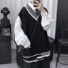 Loose V-Neck Knitted Sleeveless Sweater Vest Men's Autumn Winter Fashion Inner Wear Casual Style College Love Couple Top