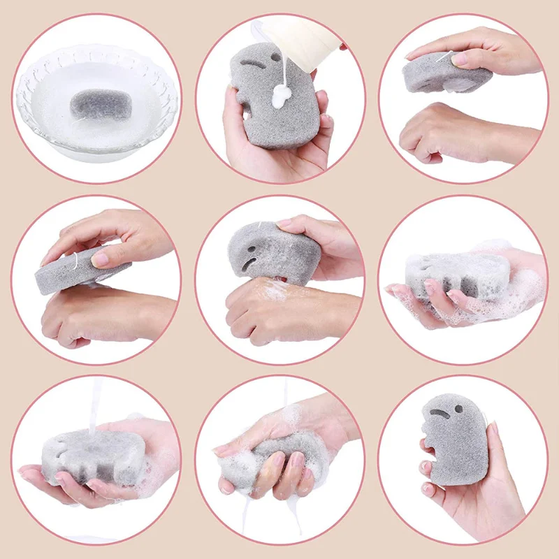 Shower Sponge Ball Baby Cute Animal Sponge Toys for Bathing Natural Kids Infants Toddler Bath Shower Shapes Baby Bath Toys Tub Sponge