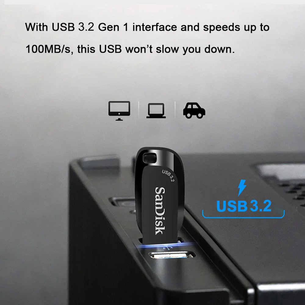 SanDisk USB 플래시 드라이브 USB 3.2 미니 펜드라이브 CZ410 256GB 128GB 64GB 32GB 펜 드라이브 읽기 속도 최대 100m/s 메모리 스틱 U 디스크