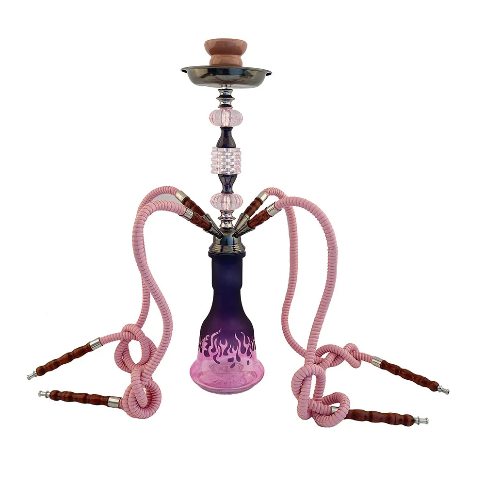 hookah-water-pipes-pink-double-pipe-four-tube-medium-arabic-shisha-metal-high-grade-hookah-smoking-grass-complete-hooka