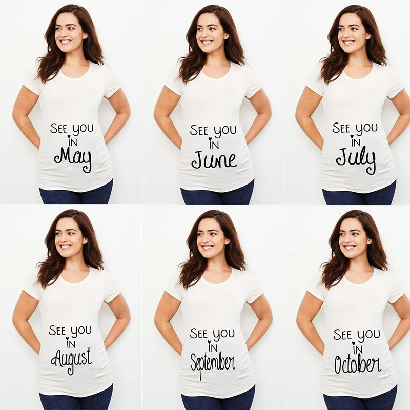 

See You In May Print Announcement Pregnant T Shirt Maternity Short Sleeve T-shirt Pregnancy Shirt New Mom Tshirts Clothes Tops