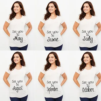See You In May Print Announcement Pregnant T Shirt Maternity Short Sleeve T-shirt Pregnancy Shirt New Mom Tshirts Clothes Tops