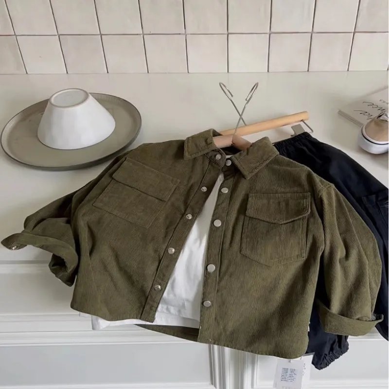 Fashion Baby Boy Girl Cotton Corduroy Shirt Infant Toddler Kid Casual Blouses Outwear Autumn Spring Top Baby Clothes 1-10Y