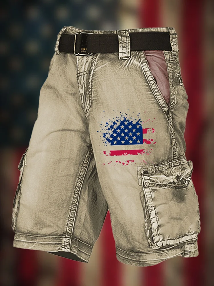 Summer Men's Cargo Shorts Vintage Lndependence Day Flag Cargo Pants Stylish And Comfortable Casual 3d Printed Men's Shorts