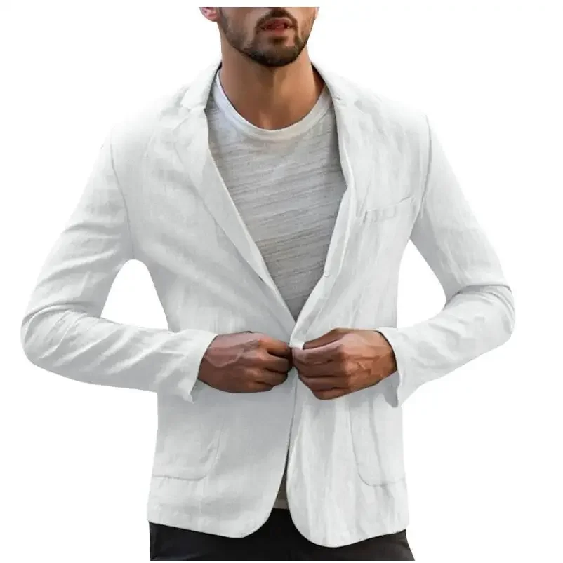 2023 Men's Suit Autumn Cotton Linen Loose Solid Color Thin Regular Casual Suit Coat