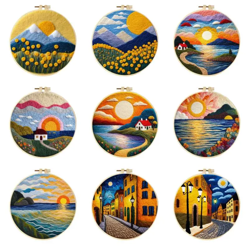 Street Felt Starter Kits For Adults Diy Wool Felting Painting Beginners Kit Embroidery Frame Wool Needlework Crafts