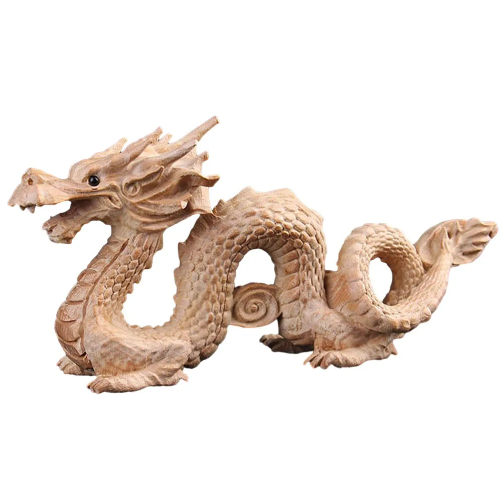 

1PCS Taomu Dragon 10cm Natural Wood Dragon Statue Sculpture Animal Figurine Feng Shui Carved Home Decor Gift For Friends
