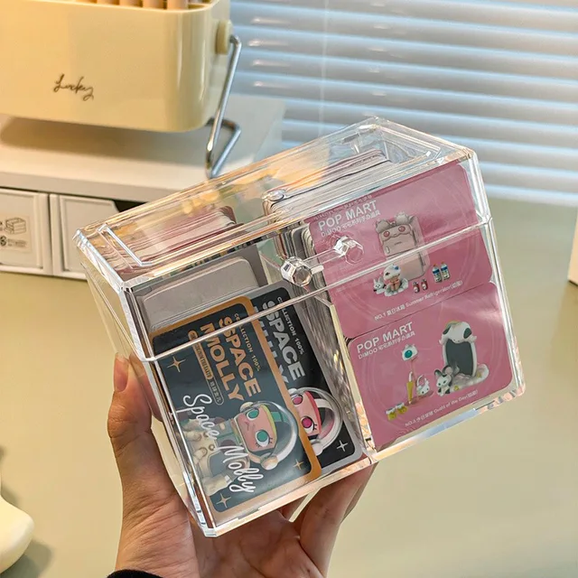 Kpop Photocard Storage Box Transparent Acrylic Photo Card Organizer Compartment Flip Box Card Case Protector Container Korean 4