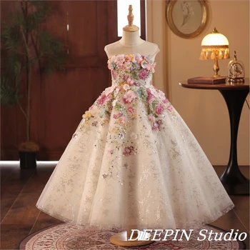 2025 New Baby Dress Flower Girl Dress For Wedding Floral Flower Girl Dress Lace Flowers Sleeveless Princess Toddler Kids Wedding 1