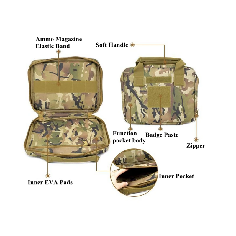 25X20CM HandGun Pistol Carry Case Bag with Magazine Pouch Strap Airsoft Hunting Gun Holster Portable Pistol Carrier Bag 6