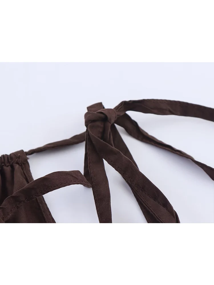 TFMLN Casual Pant 2 Piece Set For Women Halter Lace Up Tops+Drawstring Wide Leg Calf-length Pants Simple Solid Summer Suits