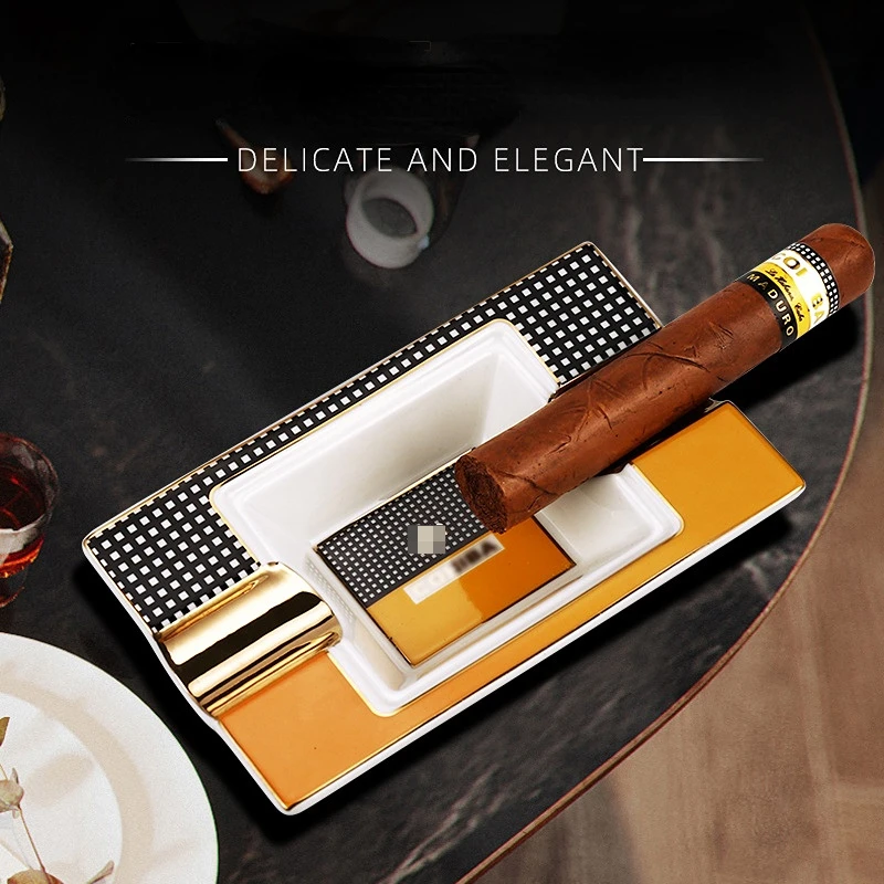 Ceramic Ashtray Cigarettes Ashtray Cigar Ashtray Double Slot Rectangular Ceramic Cigar Tools Accessories Ash Tray