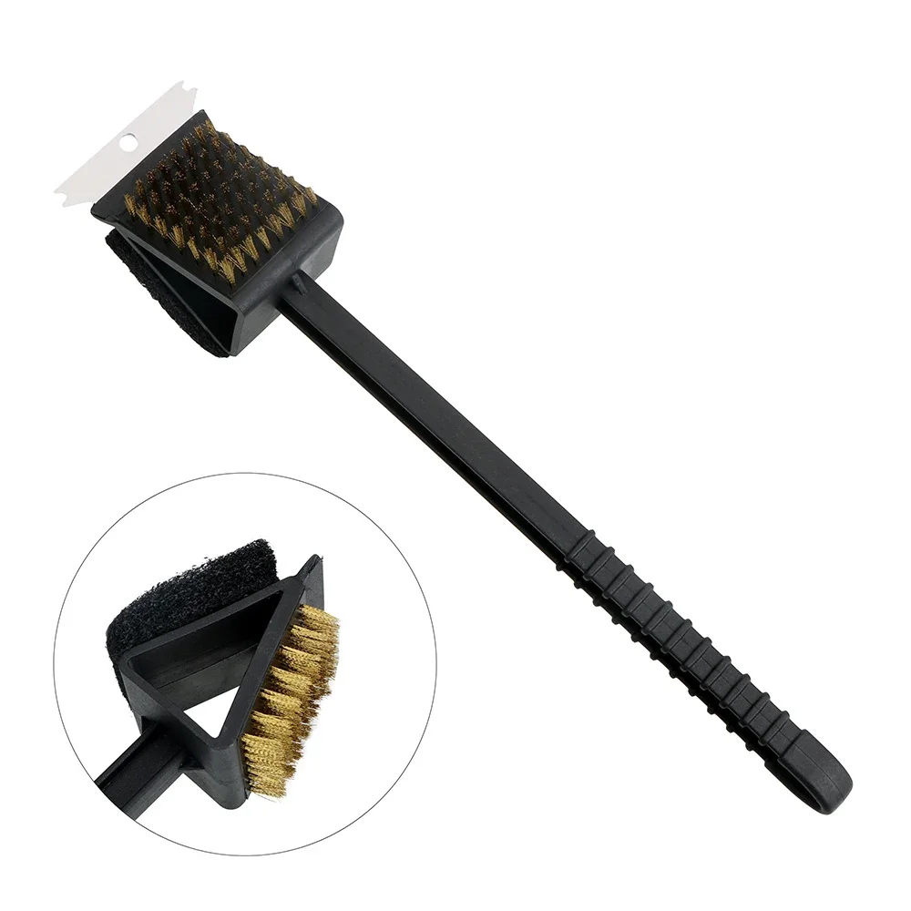 Barbecue Cleaning Tools Grill Brush Cleaning Brushes 3 In 1 Corner Copper Wire Brush Copper Wire Sponge Shovel BBQ Tool BBQ Cleaning Brush Barbecue Grill Oven Cleaning Long Handle