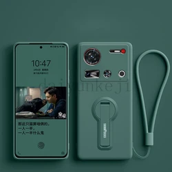Shockproof Silicone Phone Case with Holder Bracket and Screen Protector for Nubia Z80Ultra (Dark Green)