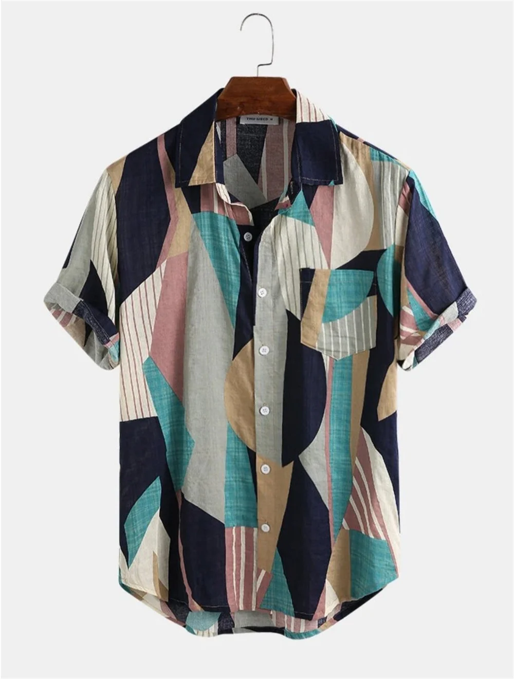 2022 New Striped Fancy Color Heart Pattern Short Sleeve Shirt Creative 3D Digital Lapel Holiday Casual Short Sleeve Shirt S-5xl