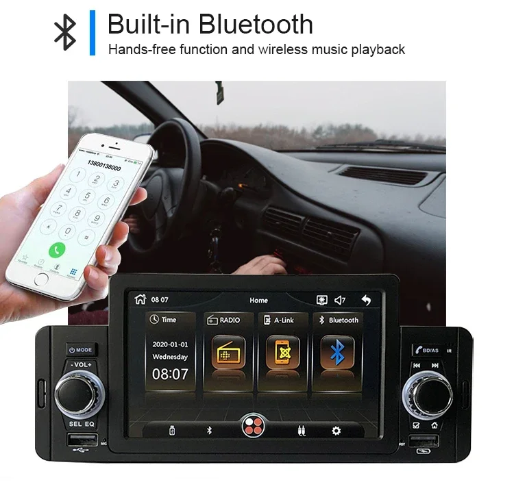 Car Radio BT MP5 Player 1 Din IPS Screen Autoradio Stereo FM Radios Charging