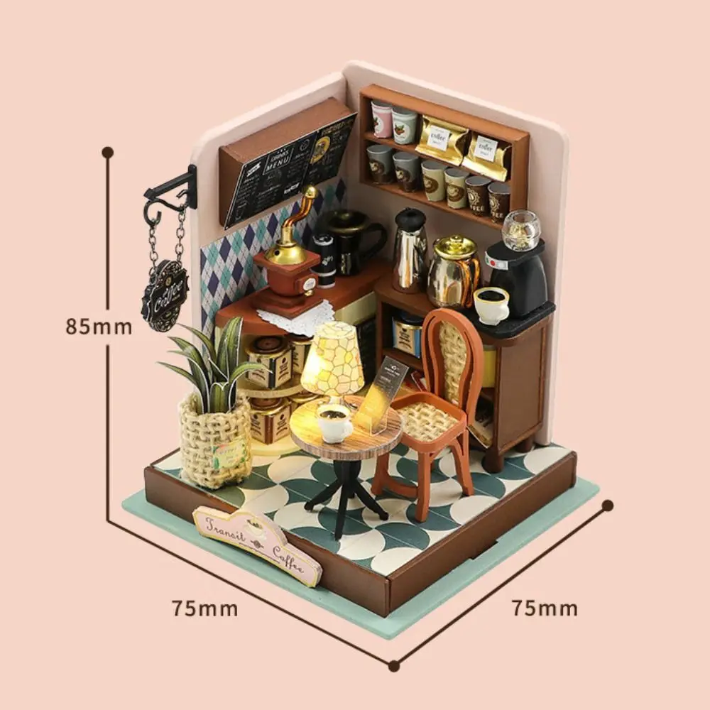 Handmade Coffee Shop Dollhouse Kit Mini Size Wooden Material DIY 3D Puzzle 3D Design Assembly Required Miniature Dollhouse