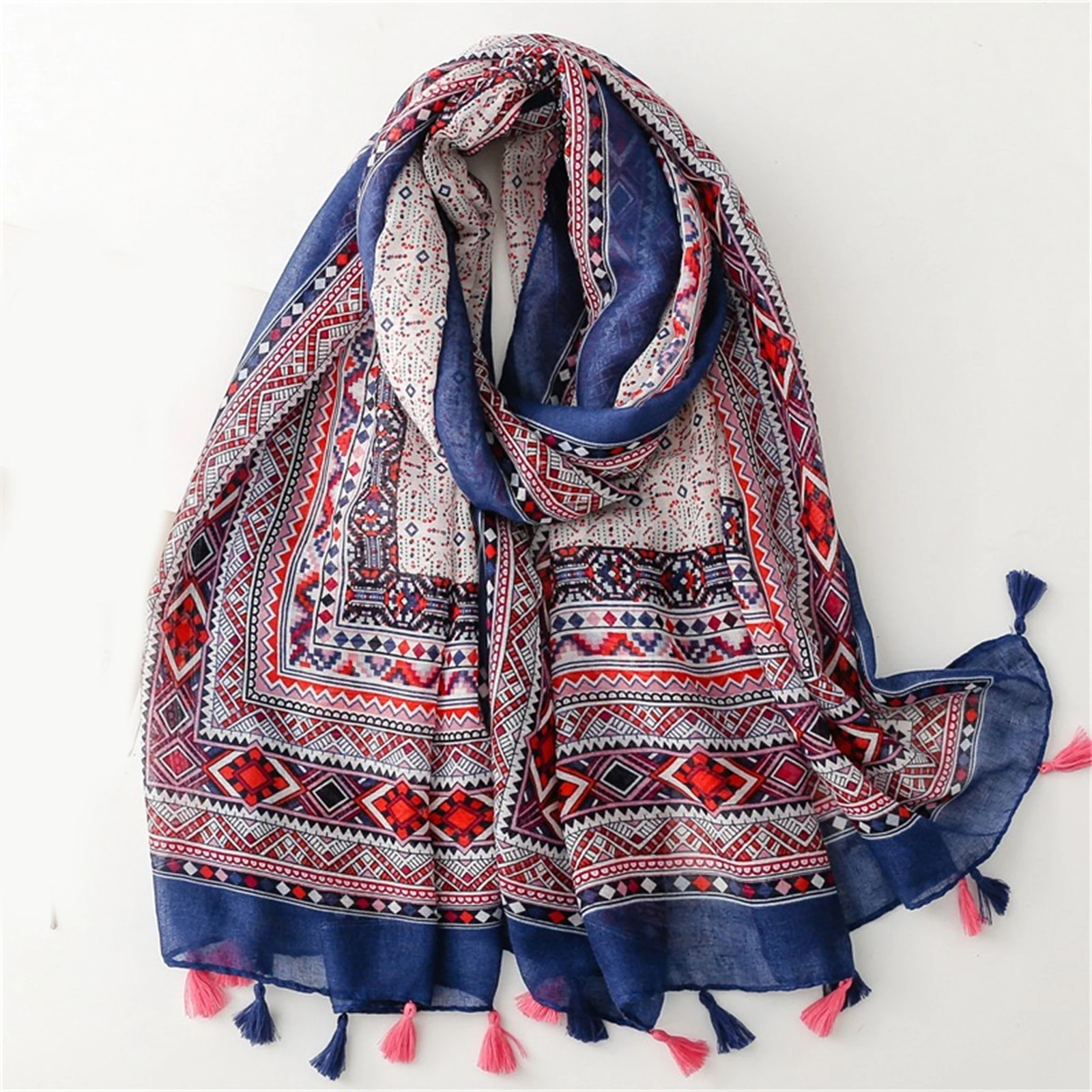 

Fashion Warm Windproof Bandanna The Four Seasons Tassels Shawls Ethnic style Print Beach Towel, New 180 * 85cm Muslim Headscarf,