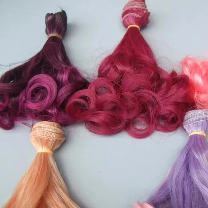 1pcs High-temperature Doll Hair 15*100cm Pink Green Purple Color Curly Wigs for BJD OB Doll